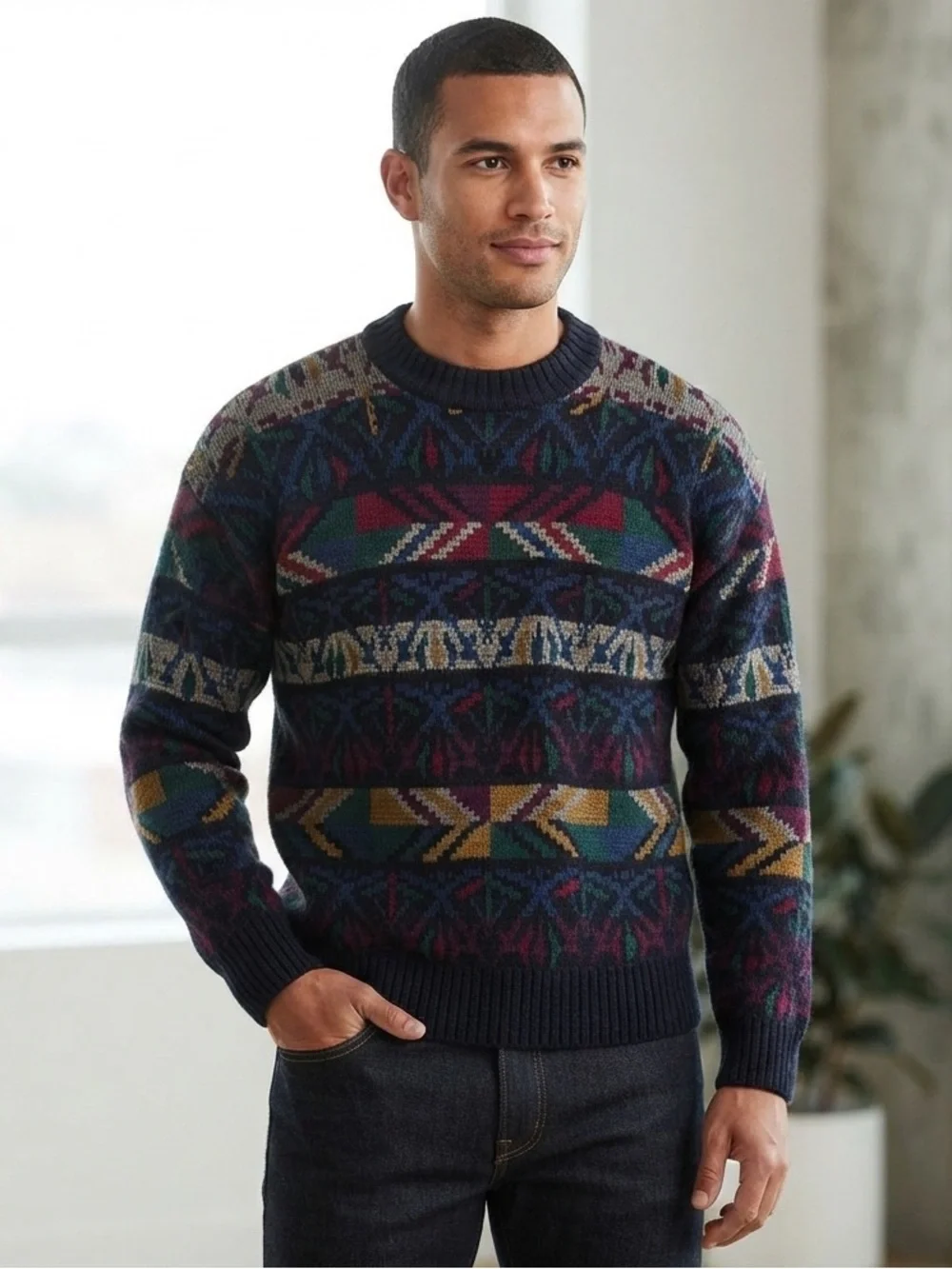 Matt Morgan Men's Multicolor Patterned Sweater vintage size L
